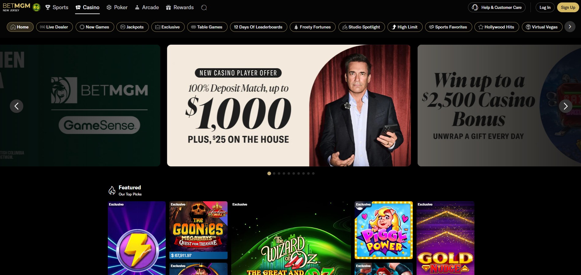 BetMGM Casino lobby interface showing game selection and navigation